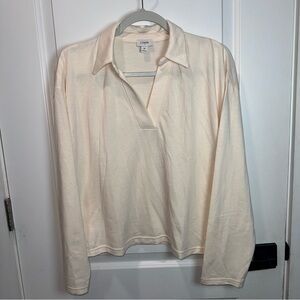 J.Crew Women's Medium Long Sleeve Polo Shirt  V-Neck Cream